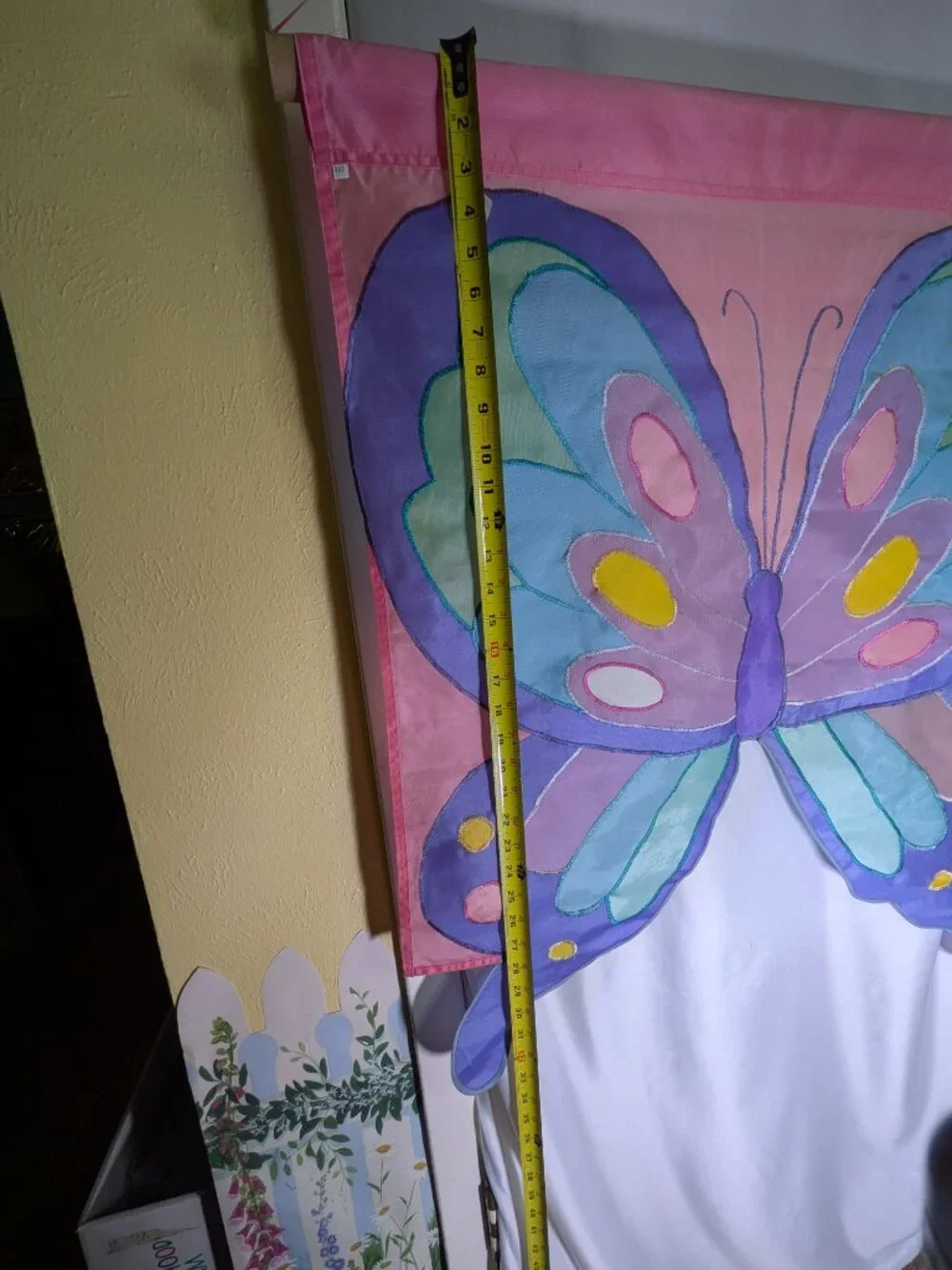 Pastel Butterfly Applique House Flag Nursery Bedroom Wall Decor Baby shower Girl